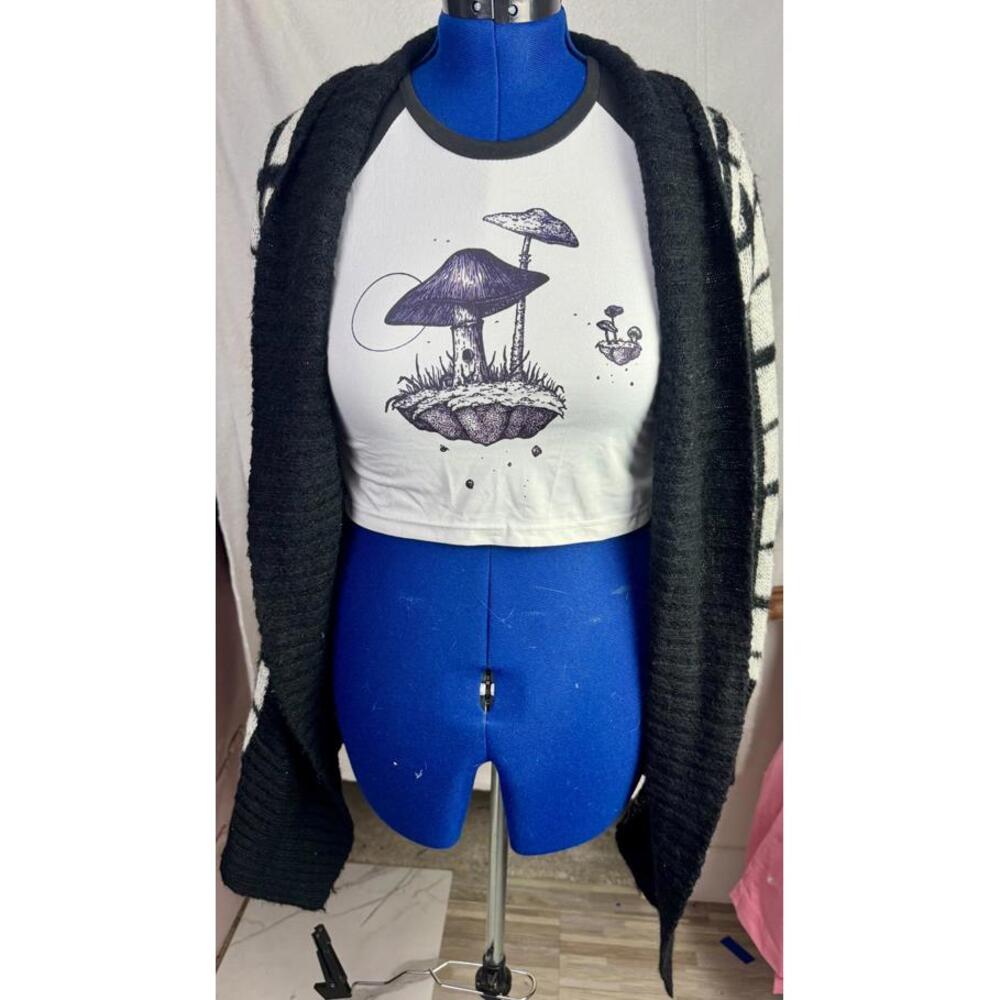 Y2K Art School Grid Knit Cardigan Black & White Sweater Soft Grunge Core Slouchy